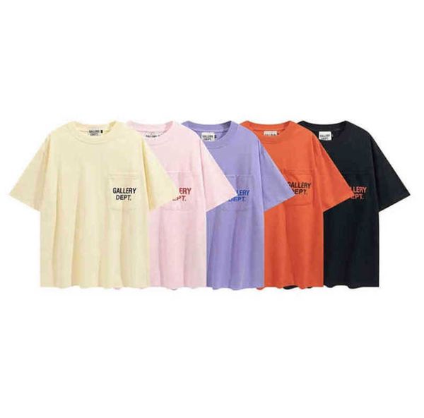 

2023 galleryes fashion pocket simple letter short sleeve vintage high street loose men's t-shirt, White;black