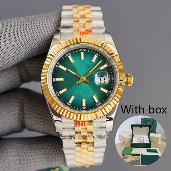 

date men's watch 41mm automatic mechanical gold 904l stainless steel strap sapphire green mirror luxurious luminous waterproof montre d, Slivery;brown