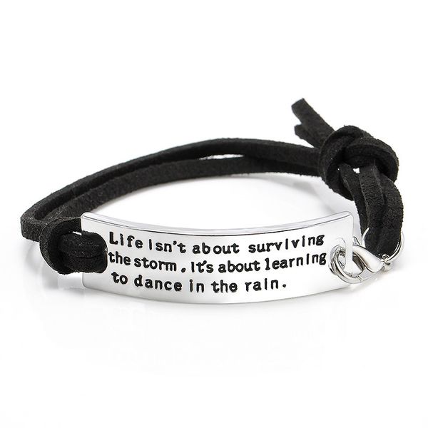 

handmade inspired jewelry charming life weaving leather bracelets life isn't about the survling the storm it's about learning to d, Black
