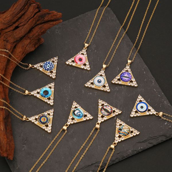 

copper microset zircon necklace statement eye collarbone chain triangle necklace, Silver