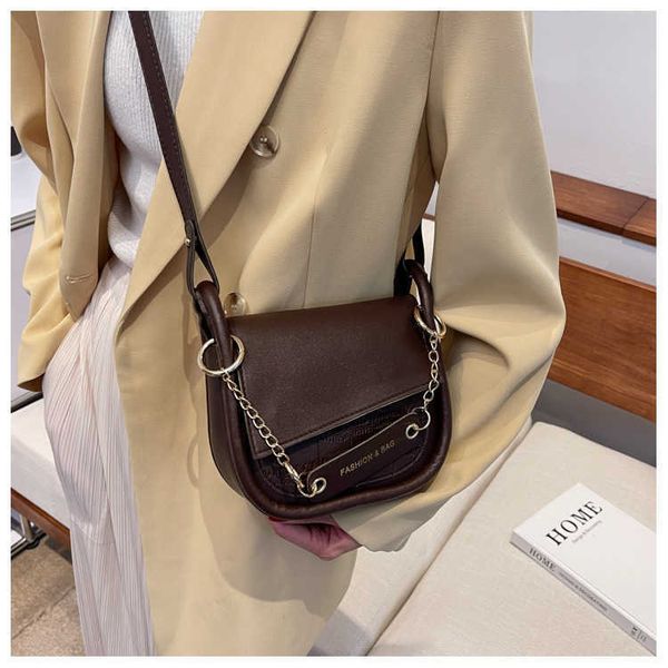 

shoulder bags for women new fashion messenger bags retro chain saddle handbags pu leather solid color casual bags 230308