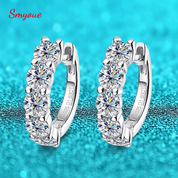 

stud smyoue 18k 3cttw hoop earring for women 4mm stones d color sparkling created diamond 100% 925 sterling silver 230313, Golden;silver