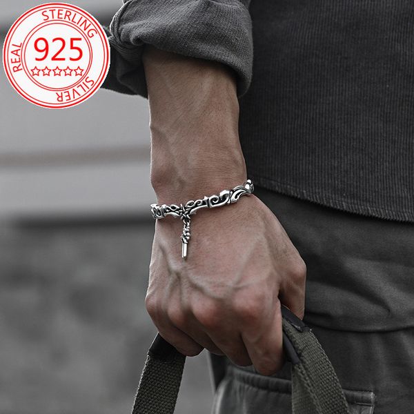 

bangle s925vintage thai silver mens cuff bracelet jewelry five pointed star cross pattern personalized womens couple 230313, Black