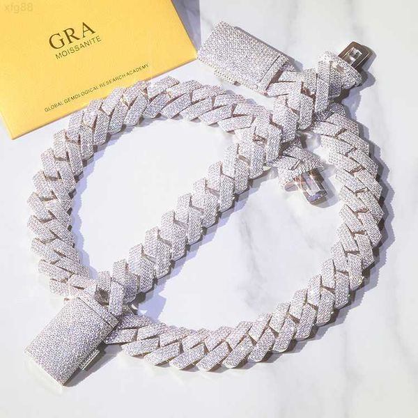 

customized 20mm 4rows gold plated 925 sterling silver iced out moissanite diamond cuban chain link for hip hop jewelry