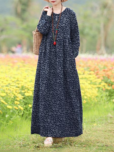 

casual dresses vintage women's printed dress zanzea spring sundress casual long sleeve maxi vestidos female floral hollow robe oversize, Black;gray