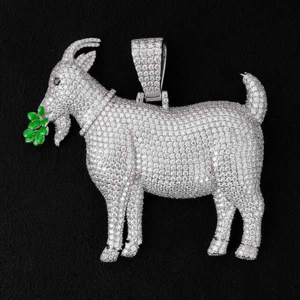 

new fashion 925 sterling silver gold plated bling moissanite goat pendant with 24inch rope chain jewelry nice gift