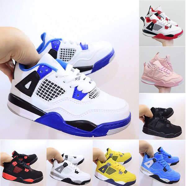 

2023 fashion kids 4s shoes basketball jumpman sneakers infants toddlers big boys girls motorsports fire red thunder black cat university blu