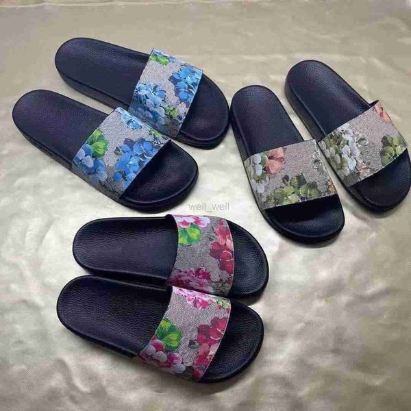 

men women slippers designer rubber slides sandal flat blooms strawberry tiger bees green red white web fashion shoes beach flip flops, Black