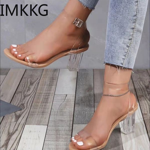 

sandals fashion women's transparent pvc woman elegant clear heel wedding dress shoes ladies sandalen 230313, Black