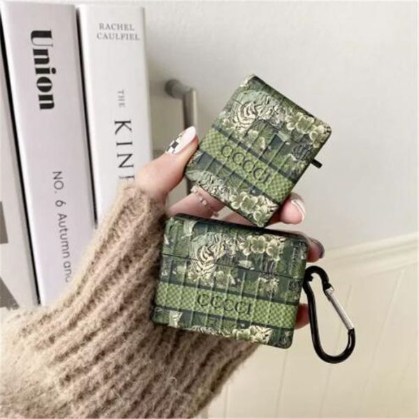 

designer green tiger fashion designer airpods cases for earphone pro 1 2 3 pro2 case letter printed hard shell protection package hook bags
