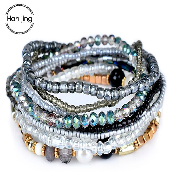 

charm bracelets bohemian red multilayer bracelets bangles for women accessories jewelry colorful crystal beads bracelet set pulseras feminin, Golden;silver