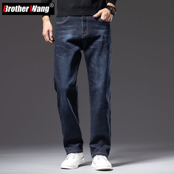 

men's jeans autumn men's dark blue straight-leg brand jeans classic style business casual cotton stretch denim pants male plus siz