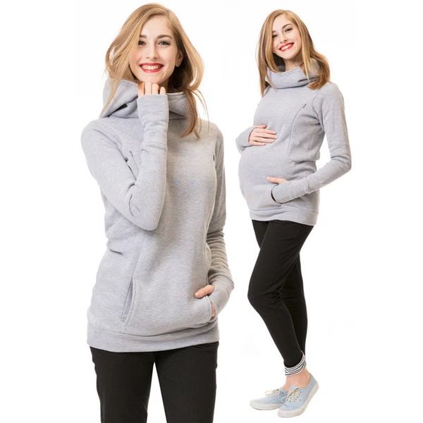 

maternity tees sweatshirt women nursing long sleeves hooded breastfeeding hoodies autumn and winter pregnant sweater 230313, White