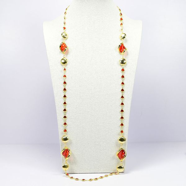 

red murano glass gold plated brushed bead necklaces red heart crystal chain necklace lady collar long necklaces jewelry, Silver