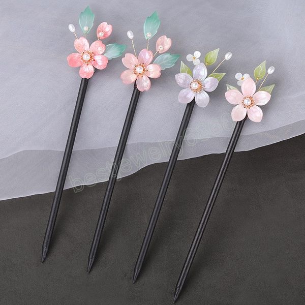 

vintage flower shape hairpin clips handmade wooden hair fork sticks retro chinese hanfu dress headdress headpieces hair jewelry, Golden;silver