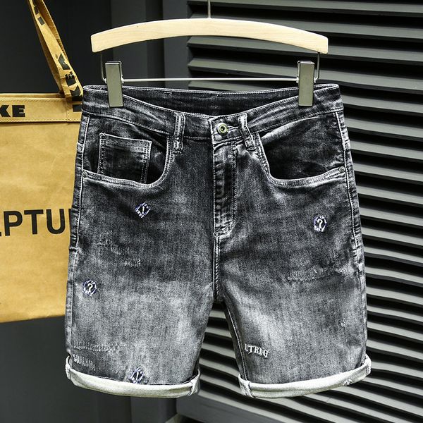 

men's shorts summer men embroidered letters denim shorts fashion casual straight stretch comfortable male jeans shorts streetwear 23031, White;black