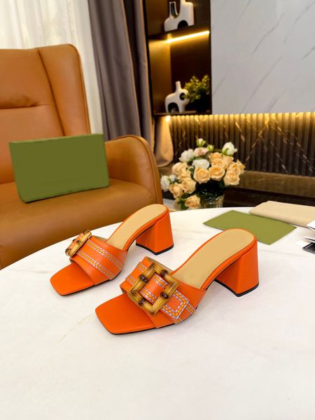 

2023 designer sandals bamboo buckle rock calfskin leather mid-heel summer lace-up sandals women's dress shoes formal casual party shopp, Black