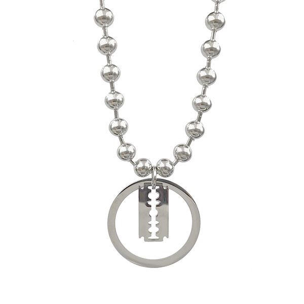 

punk razor blade pendant necklaces circle combination stainless steel hip hop necklace for men women ball chain 18-28inch, Silver