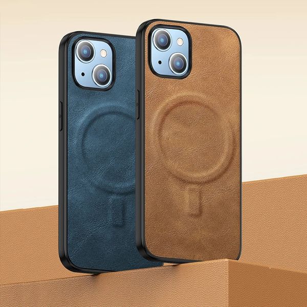 

luxury wireless charging pu leather mobile phone case for iphone 14 pro max 13 12 mini magsafe magnetic cellphone cover funda