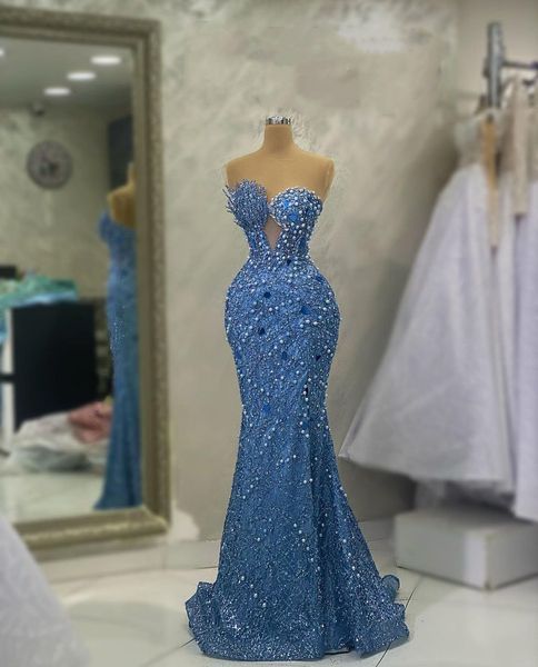 

luxury mermaid prom dresses sleeveless v neck strapless appliques sequins floor length celebrity diamonds pearls evening dress bridal gowns, Black