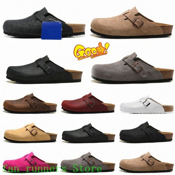 

designer sandals men women slide slippers boston soft footbed clogs suede leather buckle strap shoes outdoor indoor size eur35-45 t3vl#, Black