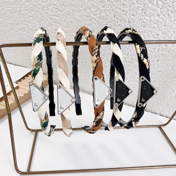 

designer retro luxury p-letter triangle headbands thin hair bands for women girl brand elastic headband casual fashion headband head wrap hi, Silver