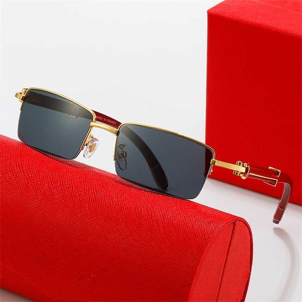 

sunglasses 2023 new men's and women's working-type wooden leg half-frame mesh red metal fashion trend sunglasses personality flat, White;black