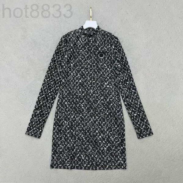 

casual dresses designer 2023 fashion spring summer half neck badge mini dress women long sleeve loose no6s, Black;gray