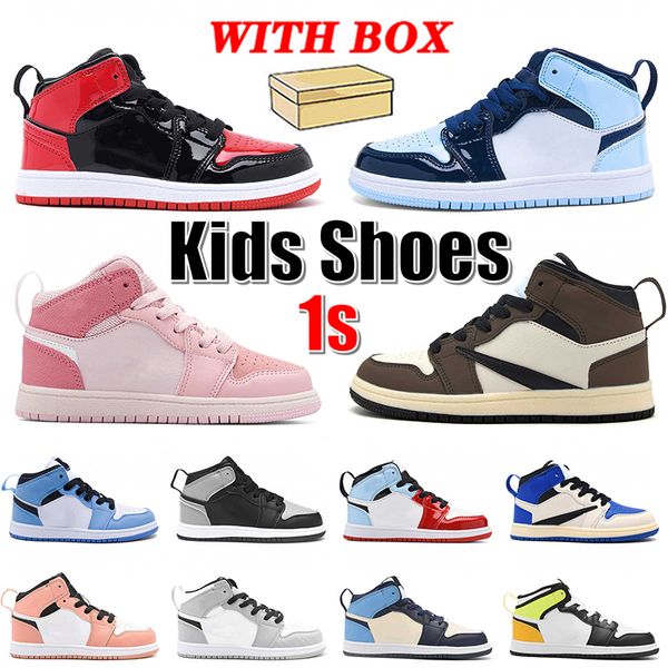 

authentic 1s kids basketball shoes jumpman 1 toddlers youth children bred patent unc digital pink cactus jack mocha obsidian volt obsidian b, Black