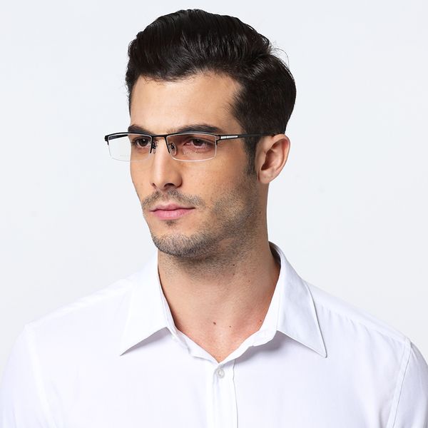 

men's half frame business rack ultra-light pure titanium prescription mirror high-end simple look far look near glasses personality sta, Silver