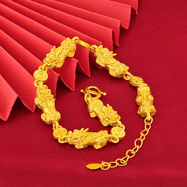 

bangle 24k yellow gold plated bracelet for men women small pixu pendant hand chain bracelets wedding jewelry gifts 230313, Black