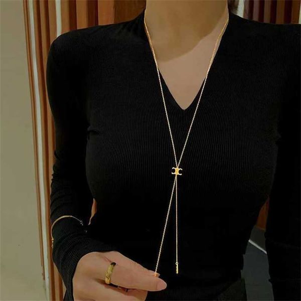 

brand necklace titanium steel drawable arc de long necklaces for women with a high sense of luxury small design light high-end and, Silver