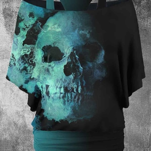 

women's tshirt vintage punk skull printed two piece fdt 230311, White