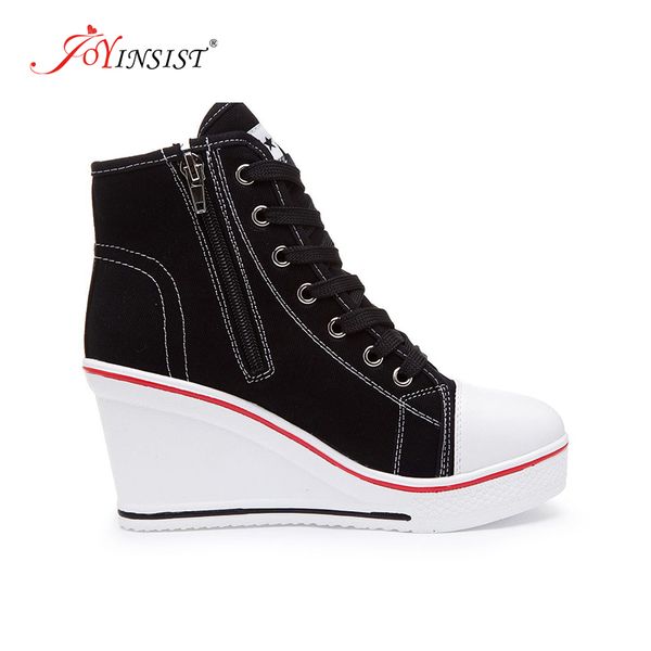 

dress shoes wedge canvas woman platform vulcanized hidden heel height increasing casual female high help side zipper 230313, Black