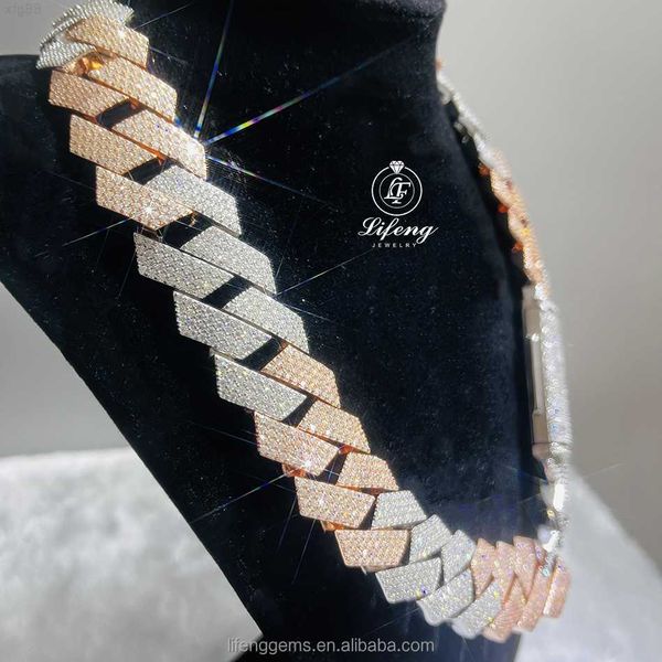 

23mm hip hop jewelry necklace sterling silver 925 flawless vvs moissanite men's necklace miami cuban link chain