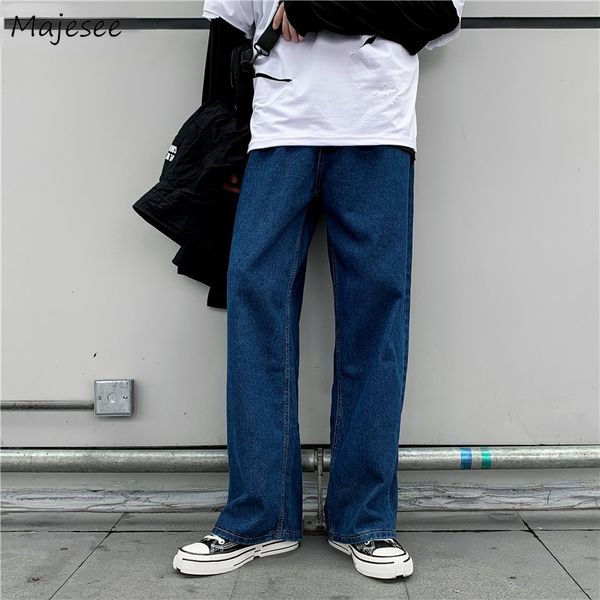 

men's jeans baggy hip pop men jeans spring streetwear casual fashion loose all-match wide leg denim trousers simple solid vintage bf 3x, Blue