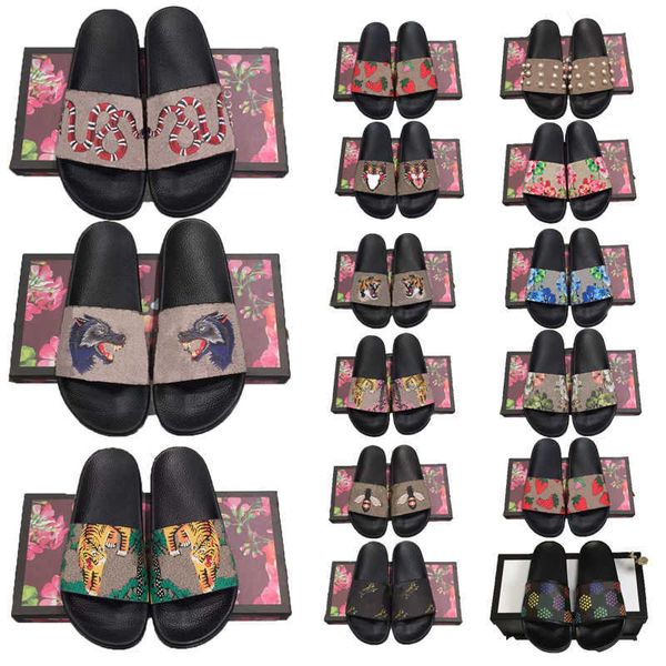 

size 36-48 designers slippers men women floral slides woman flats platform sandals guccie rubber brocade gear sole mule flip flops beach cau, Black