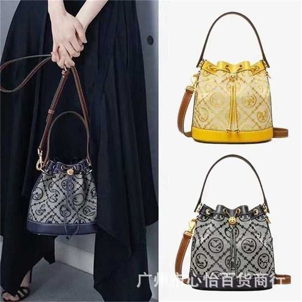 

handbag 2023 fashion women's bag leather quality handbag simple and fashionable cloth drawstring bucket with cow goods shoulder portabl