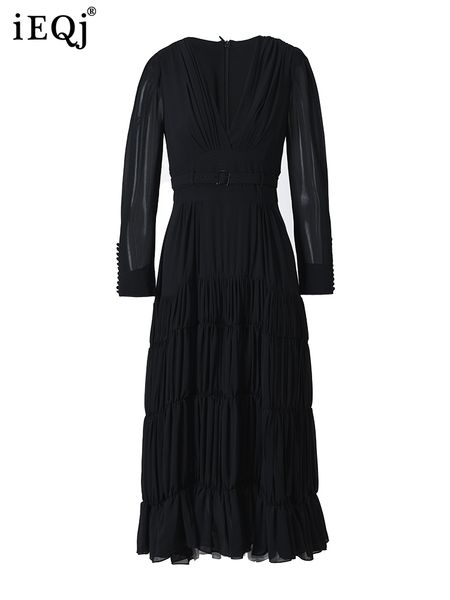 

casual dresses ieqj elegant dresses for women long sleeve with belt slim mid length party dressfemale clothing spring 3w3839 230313, Black;gray