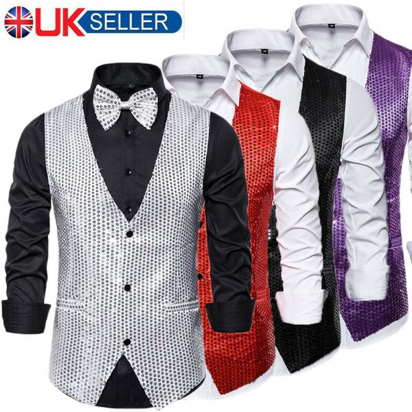 

mens vests design men sequins pattern glitter embellished vneck blazer vest male evening party suits plus size 230313, Black;white