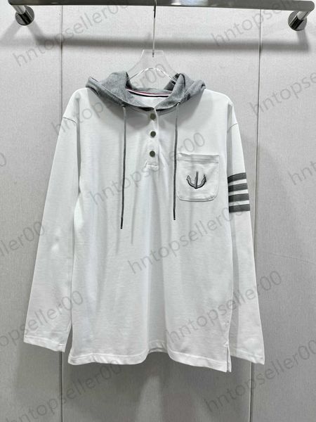 

womens designer blouse white fashion loose casual simple retro sports hooded long-sleeved blouse double-strand fine cotton plate binding cla