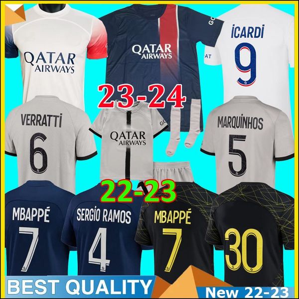 

22 23 24 paris soccer jerseys 4th mbappe 7 hakimi sergio ramos wijnaldum 2022 2023 psgs maillots football shirt men kids kit set uniform enf, Black;yellow