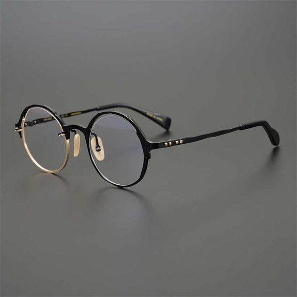 

sunglasses 2023 new japanese personality limited round handmade irregular shape pure titanium spectacle literary frame with myopia women&#03, White;black