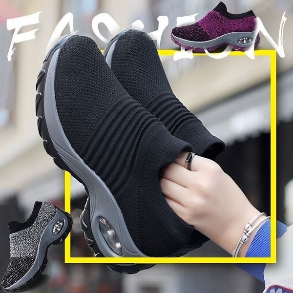 

dress shoes women walking running mesh fashion platform slip-on sneaker air cushion gym modern dance men 230313, Black