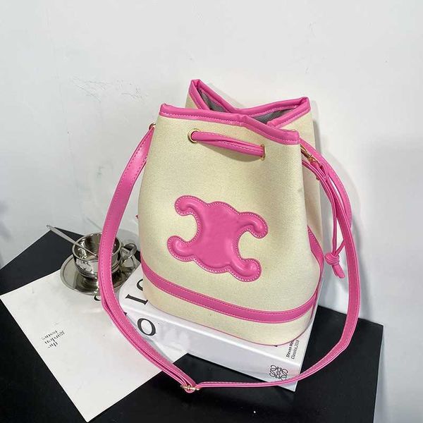 

fashion one shoulder crossbody bag women's handbag luxury design draw rope bucket bag large capacity canvas oblique body messenger bag