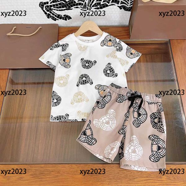 

2023 kids clothes child sets baby dress 2pcs summer animal head print t-shirt and lace up fashion shorts new arrival size 100-160 cm, White
