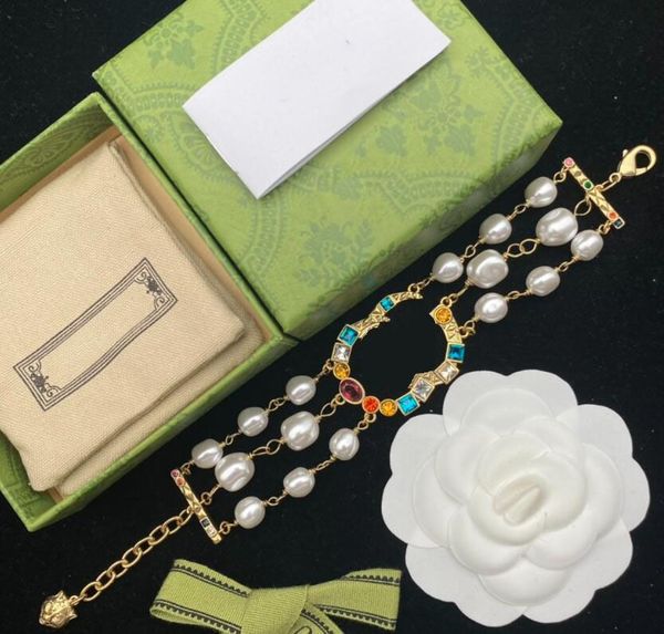 

vintage designer bracelets women double letter pearl colored diamond bracelet valentine's day jewelry, Golden;silver
