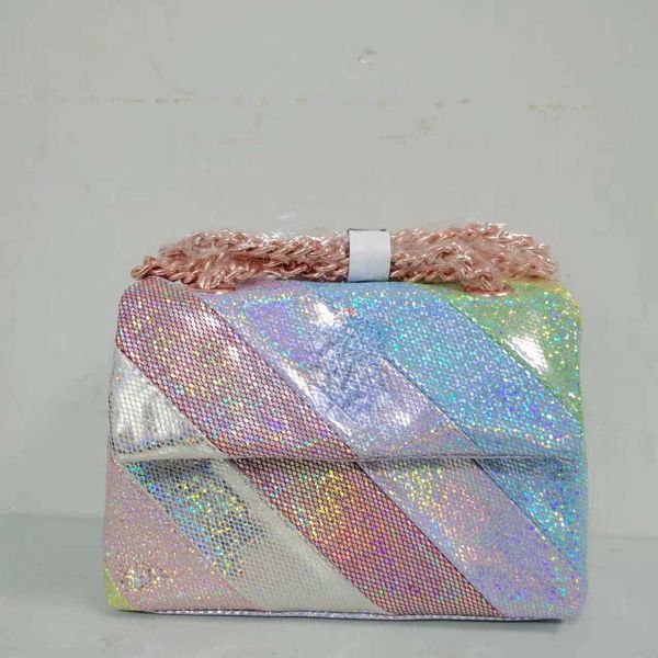 

eagle shoulder bag rose gold hardware chain pu multicolor splicing shiny handbag 230313