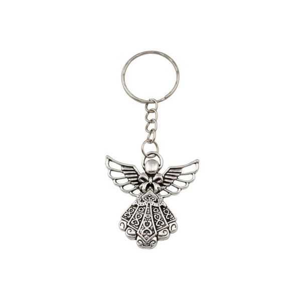 

30pcs antique silver alloy angel band chain key ring travel protection diy jewelry266d
