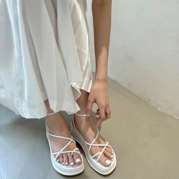 

sandals women sandals shoes thick bottom casual height increasing cross-tied classics black white female shoes 230313
